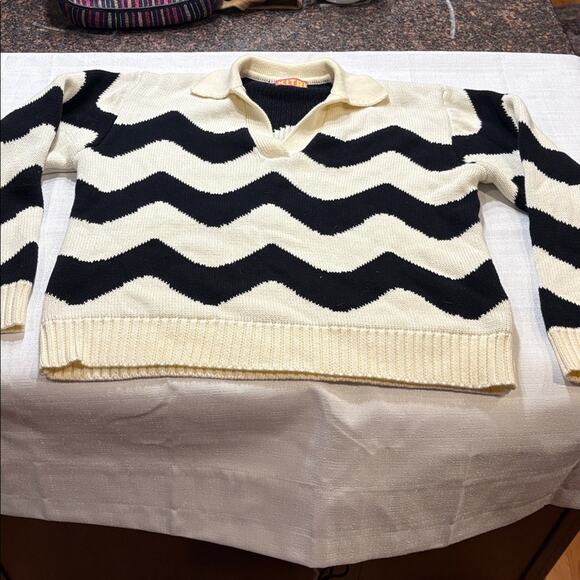 Kitri Dalia Mono Wave Polo Chunky Knit 100% Cotton Sweater Size XS - Picture 2 of 9